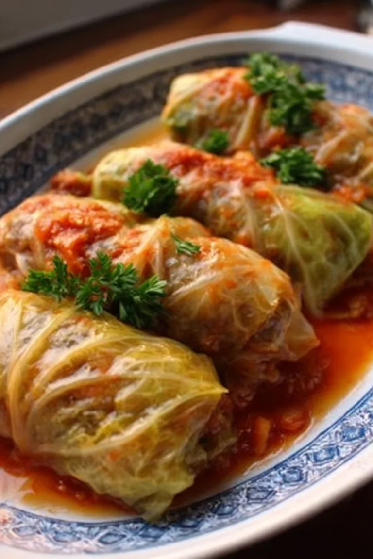 Plate of old-fashioned stuffed cabbage rolls ready to be served