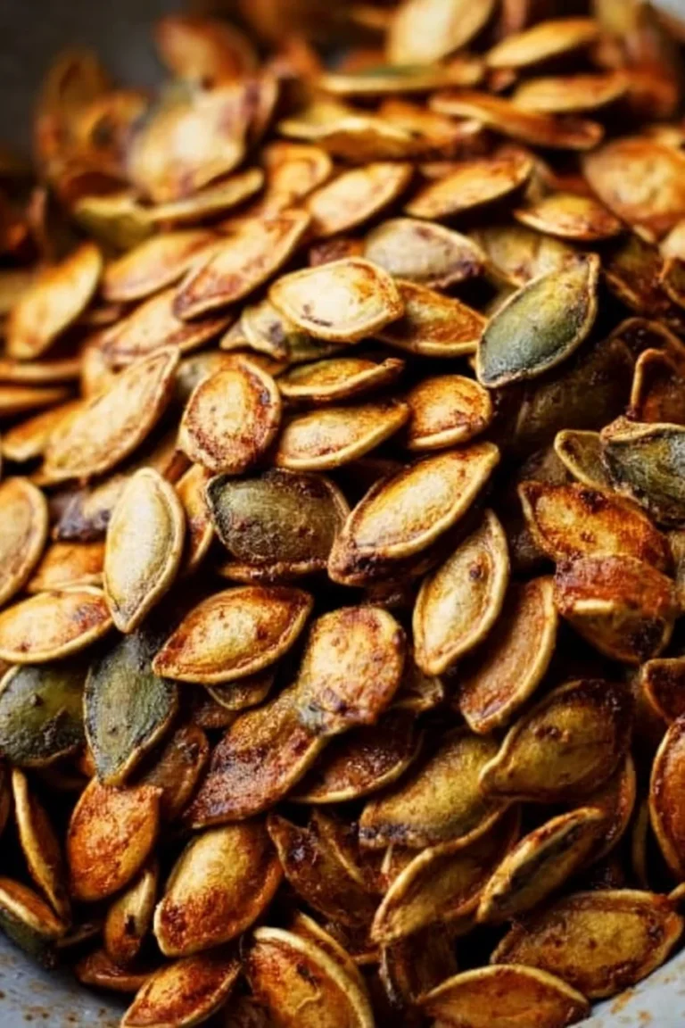 Bowl of perfect crispy roasted pumpkin seeds seasoned and ready to eat