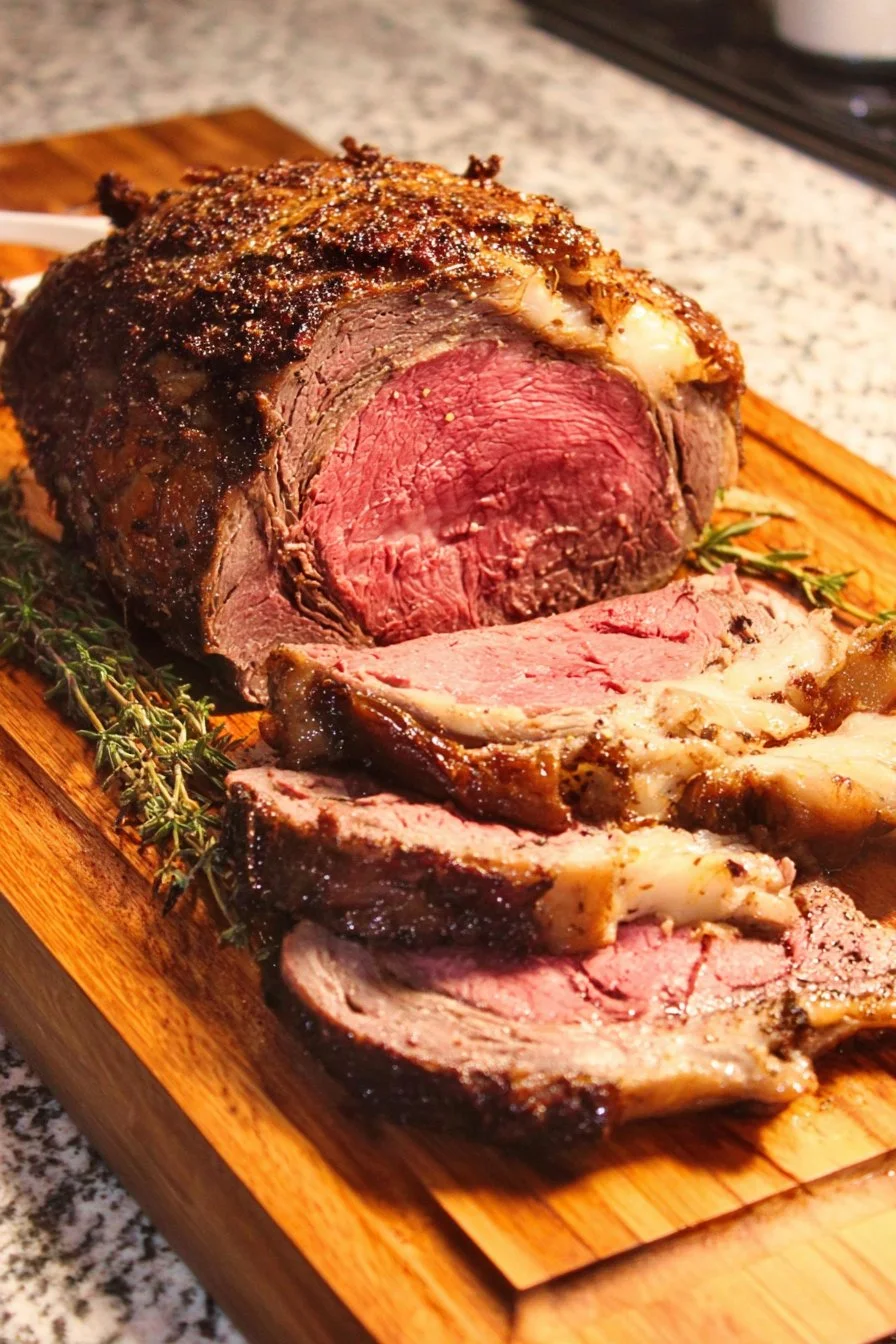 Succulent perfect prime rib served with sides