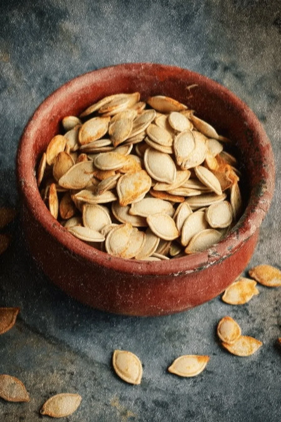 Bowl of roasted pumpkin seeds, a healthy and tasty snack option