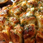 Savory garlic butter pull-apart bread bites on a wooden serving board.