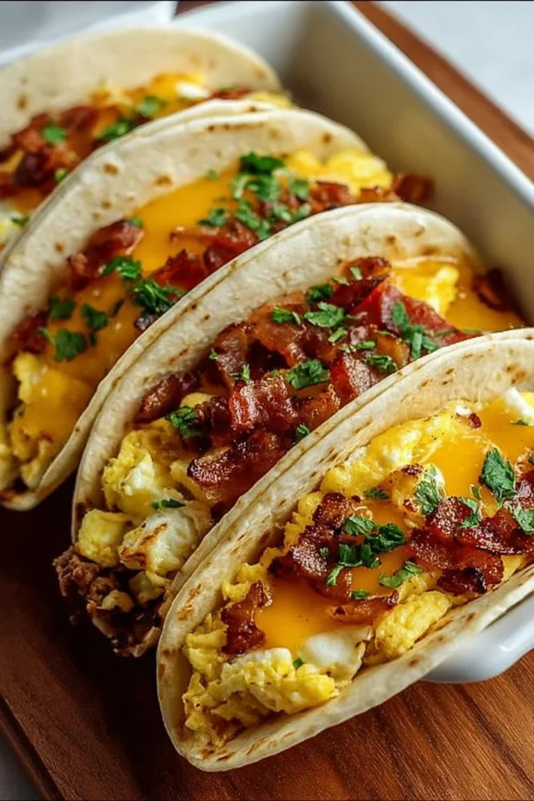 Delicious simple baked breakfast tacos filled with eggs and cheese