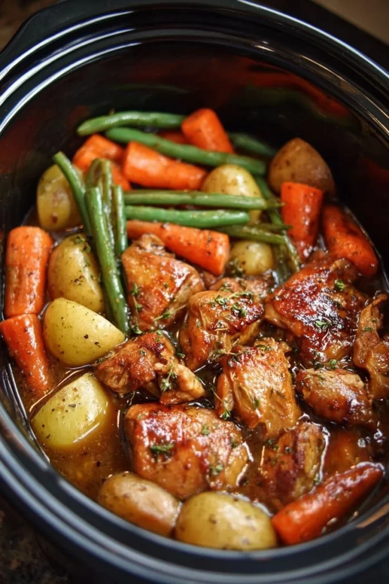 Slow cooker honey garlic chicken with mixed vegetables