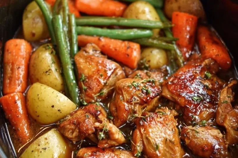 Slow cooker honey garlic chicken with mixed vegetables
