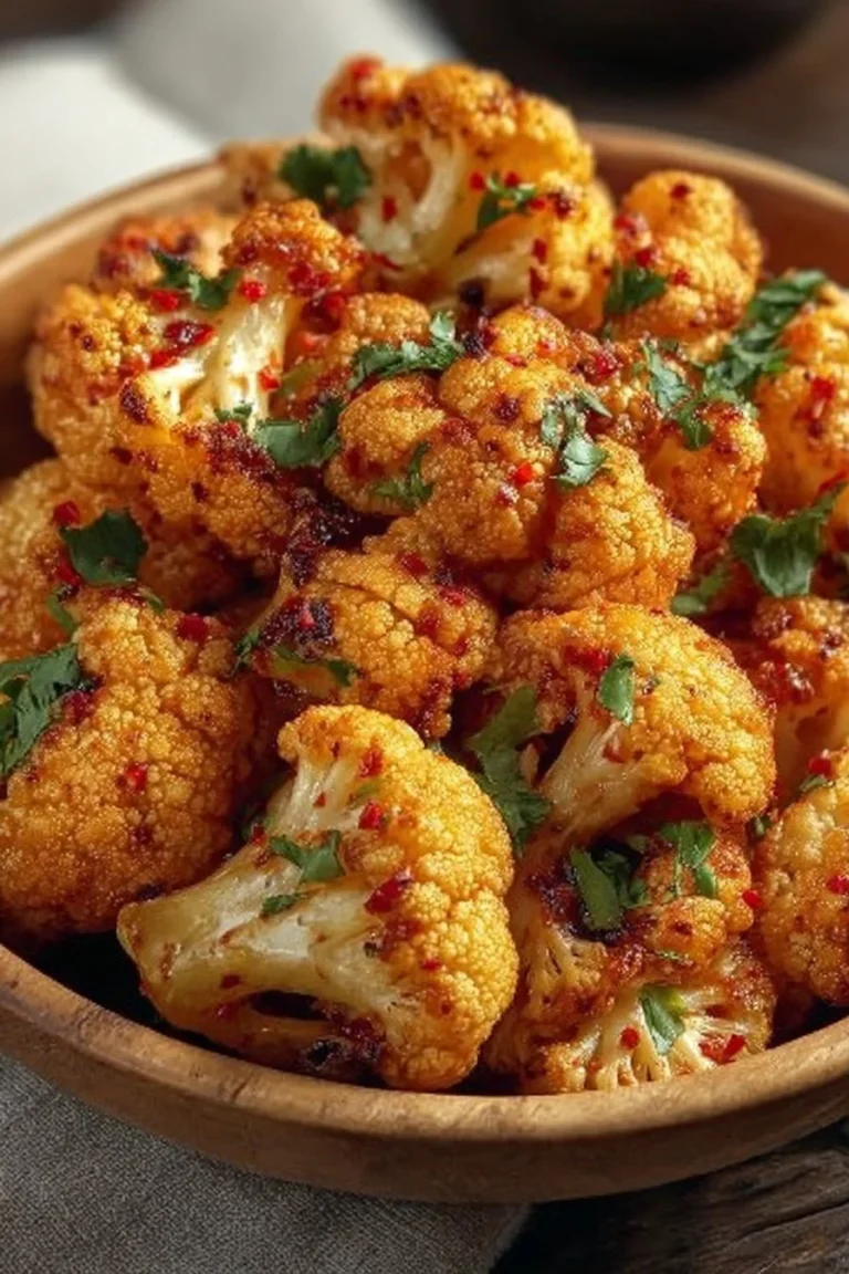 Sweet and spicy baked cauliflower dish served on a plate