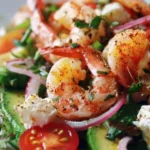 Delicious tender shrimp salad with fresh ingredients and vibrant colors