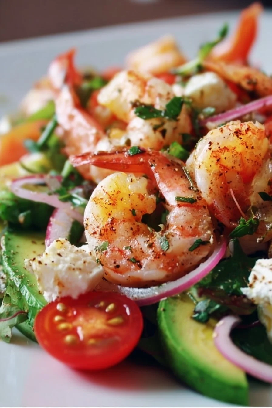 Delicious tender shrimp salad with fresh ingredients and vibrant colors