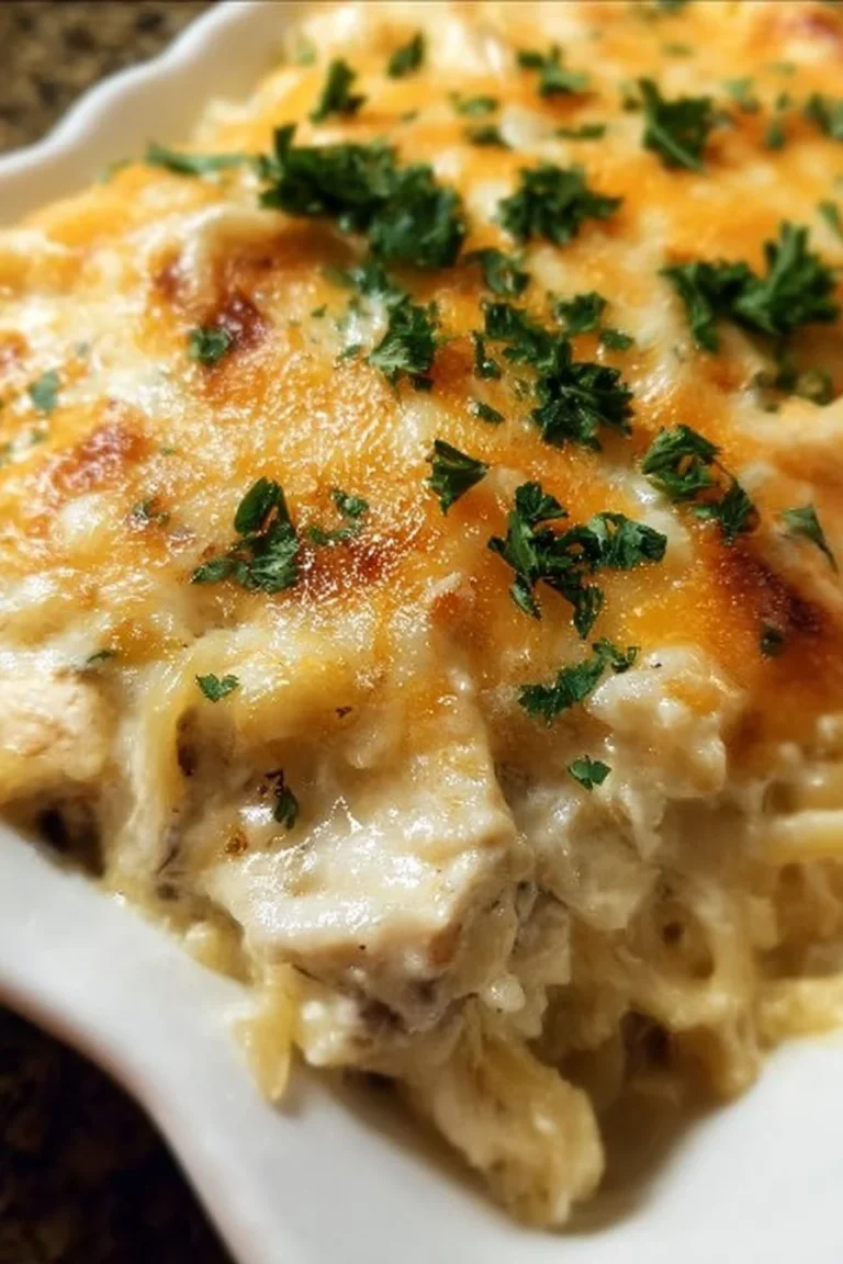 Delicious chicken tetrazzini with creamy sauce and pasta served on a plate