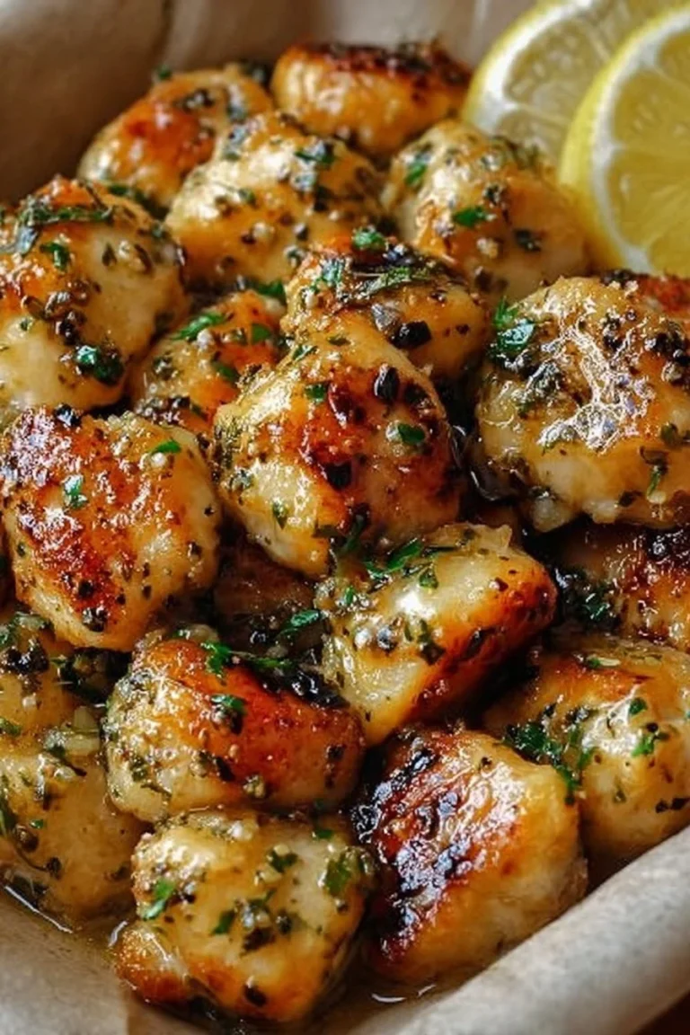 Zesty lemon garlic chicken bites served on a plate