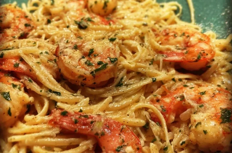 Cajun shrimp scampi with garlic and herbs served on a plate