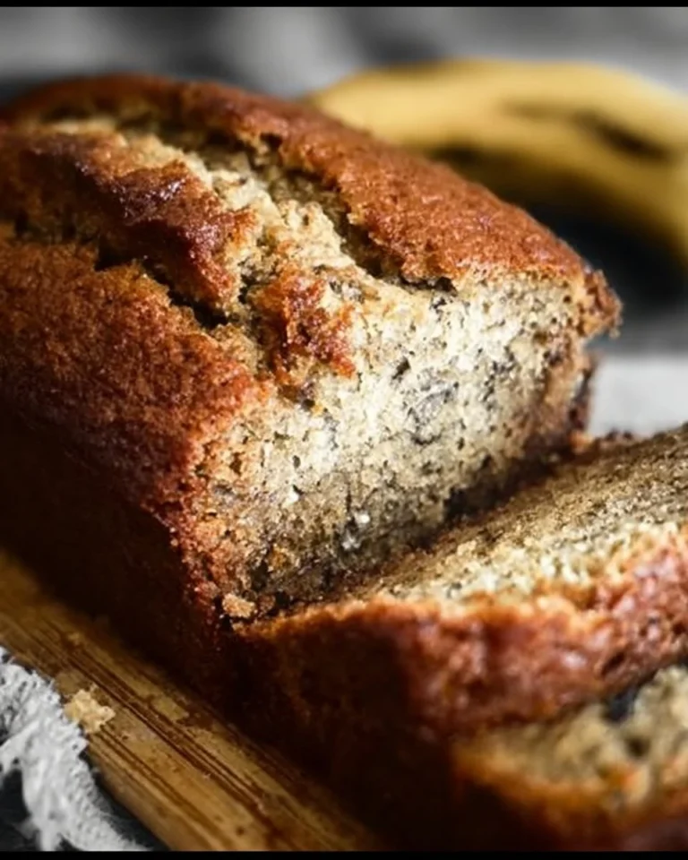 Delicious slice of classic banana bread on a wooden cutting board.