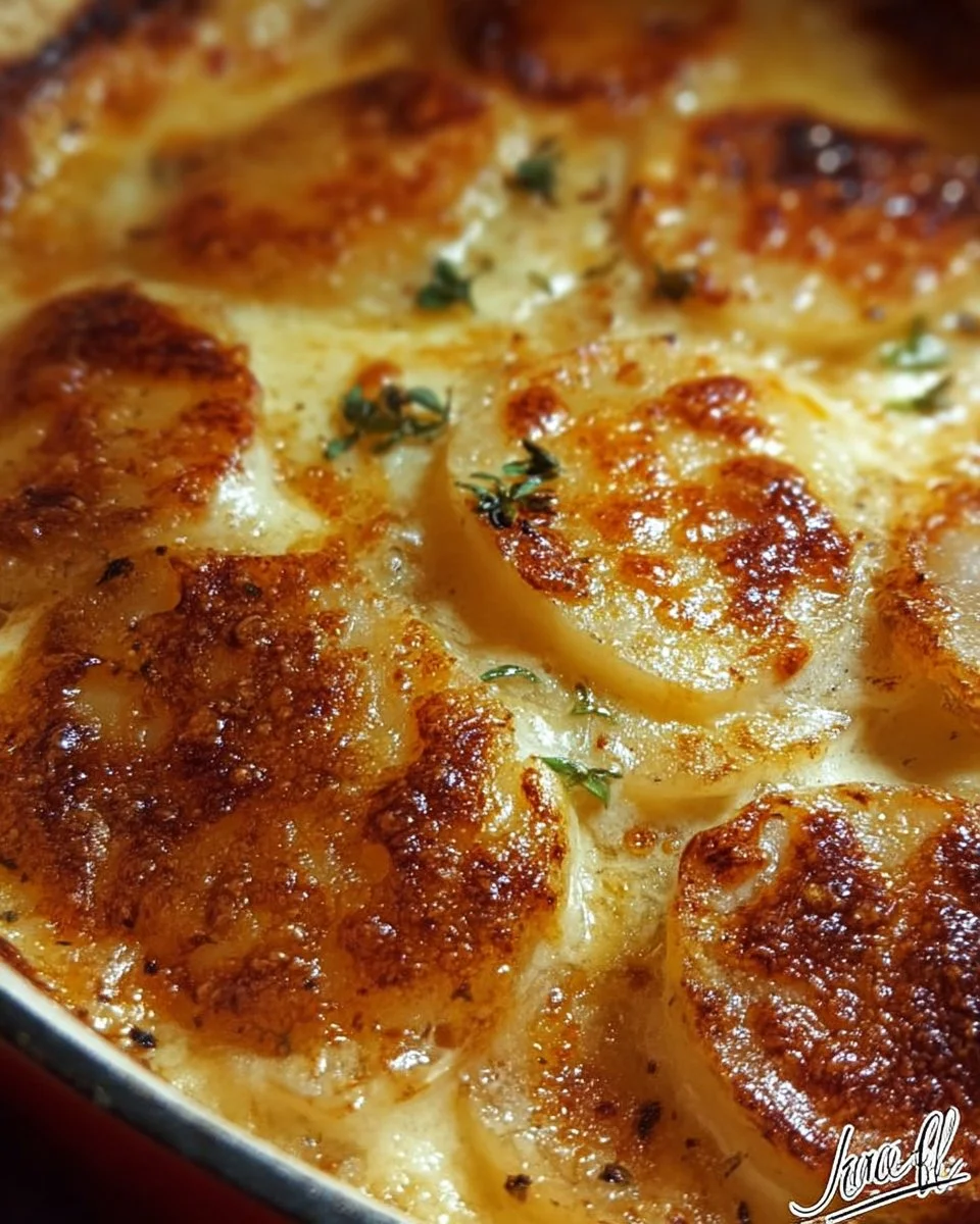 Delicious Garlic Basil Scalloped Potatoes with creamy layers and fresh herbs