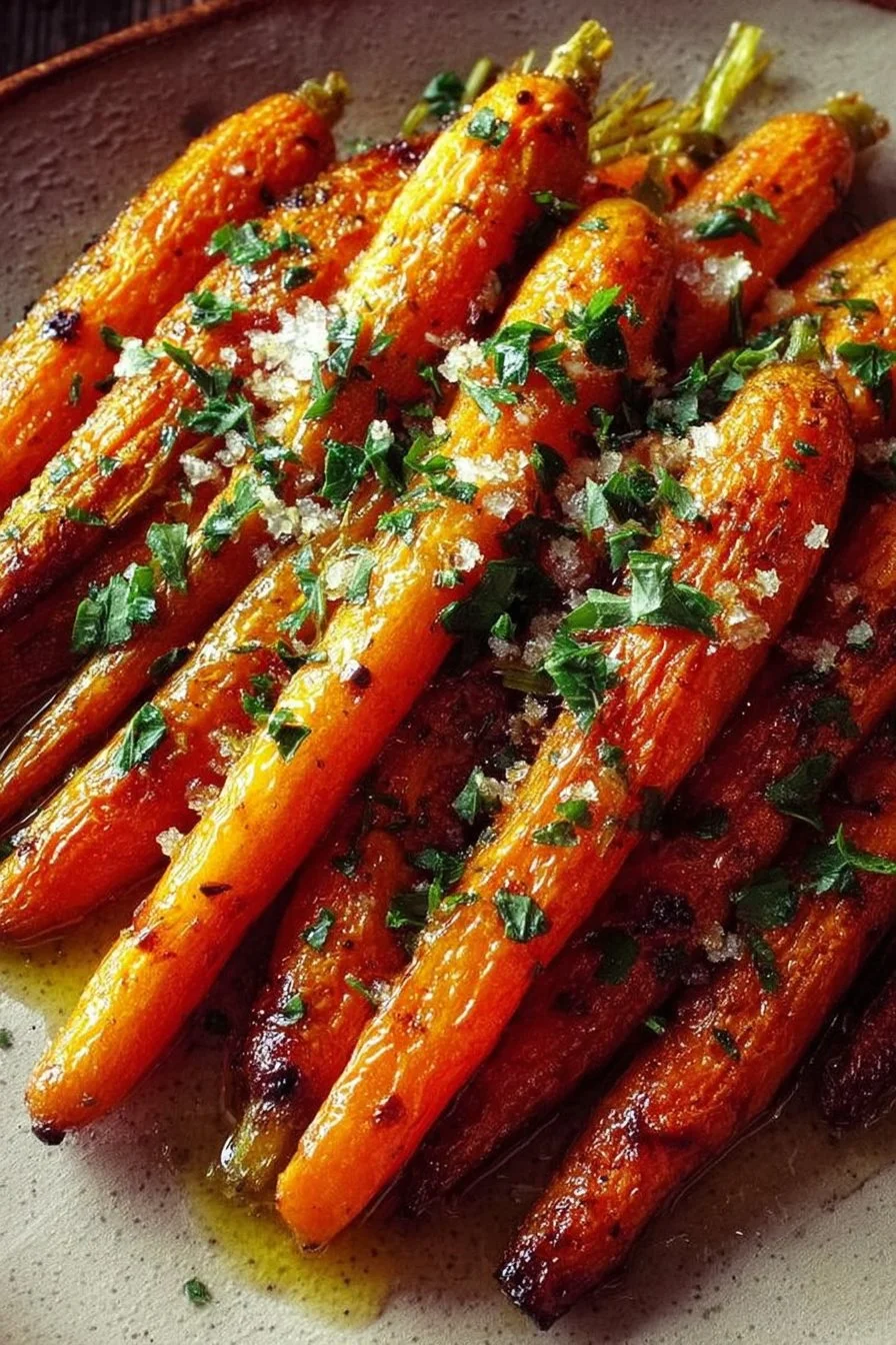 Honey garlic butter roasted carrots ready to serve