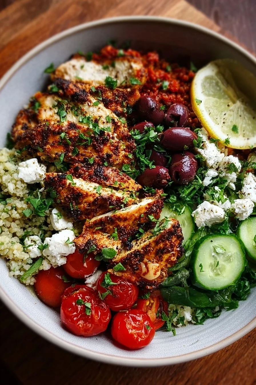 Delicious Mediterranean Chicken Bowl with fresh vegetables and spices
