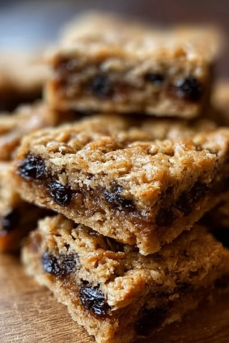 Oatmeal Raisin Cookie Bars with oats and raisins on a plate