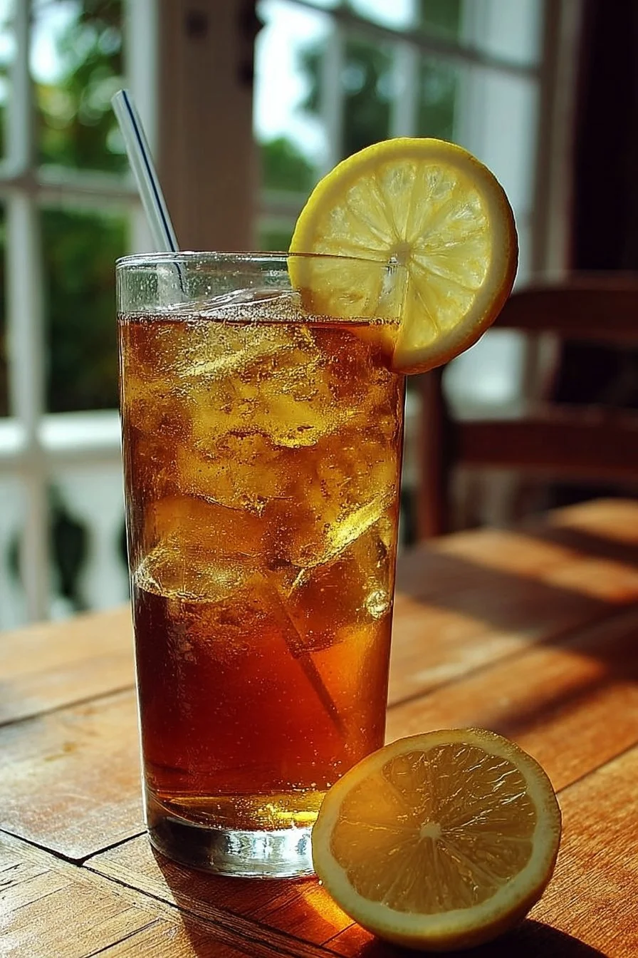 A beautifully crafted Long Island Iced Tea in a glass with lemon garnish.