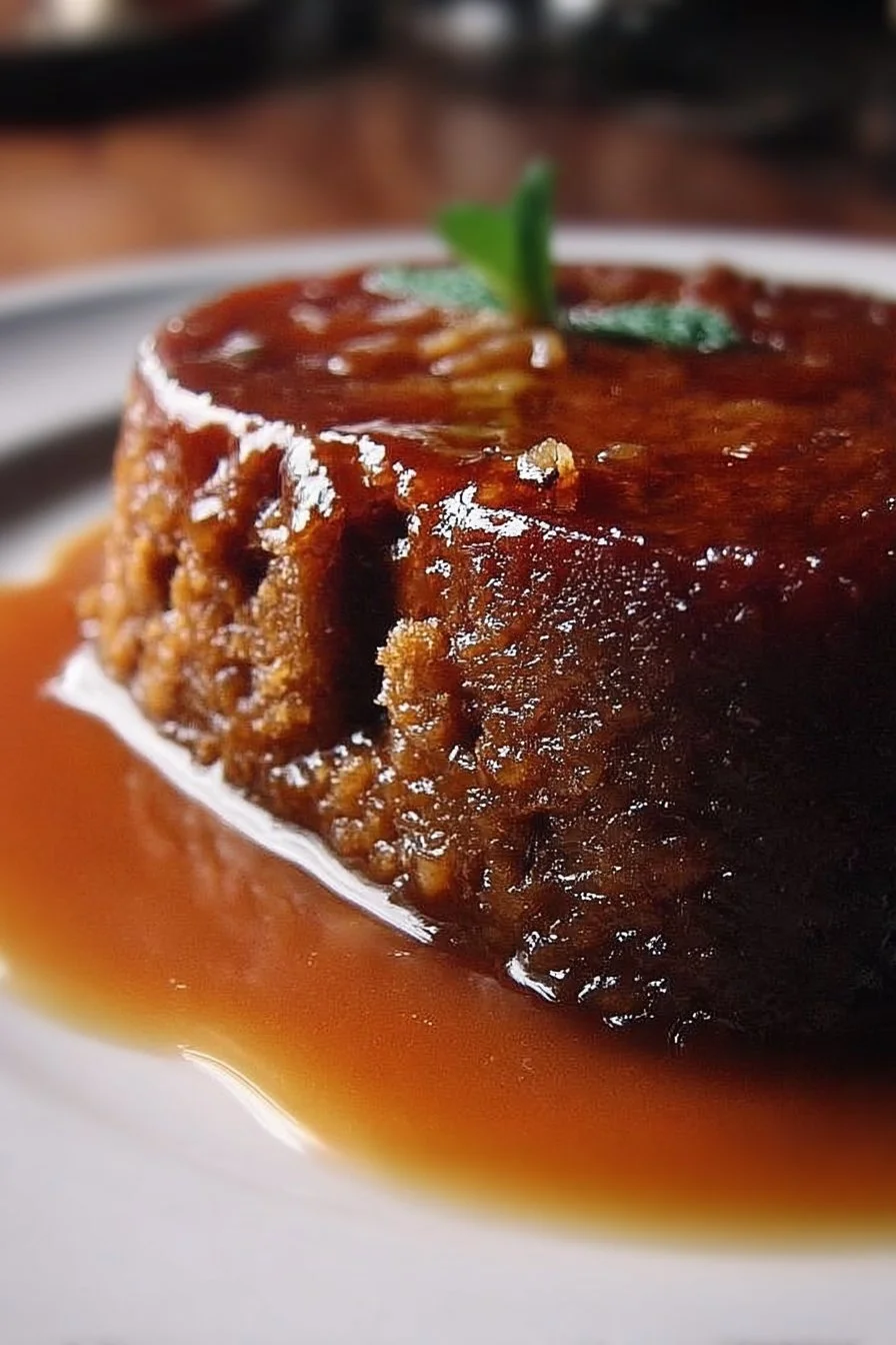 Delicious sticky toffee pudding topped with rich caramel sauce and cream.