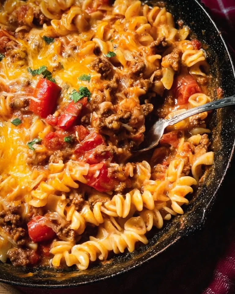 Delicious Taco Pasta Bake topped with cheese and fresh ingredients