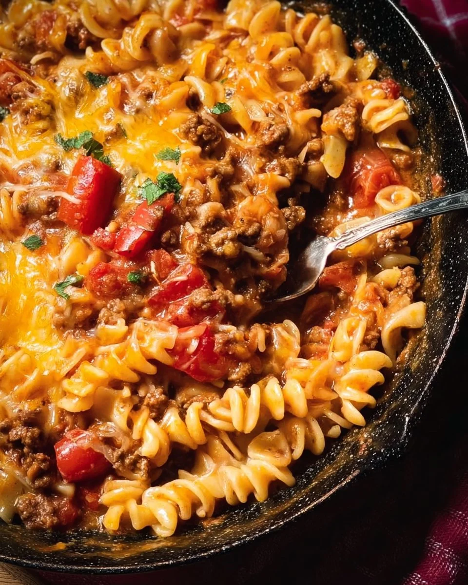 Delicious Taco Pasta Bake topped with cheese and fresh ingredients