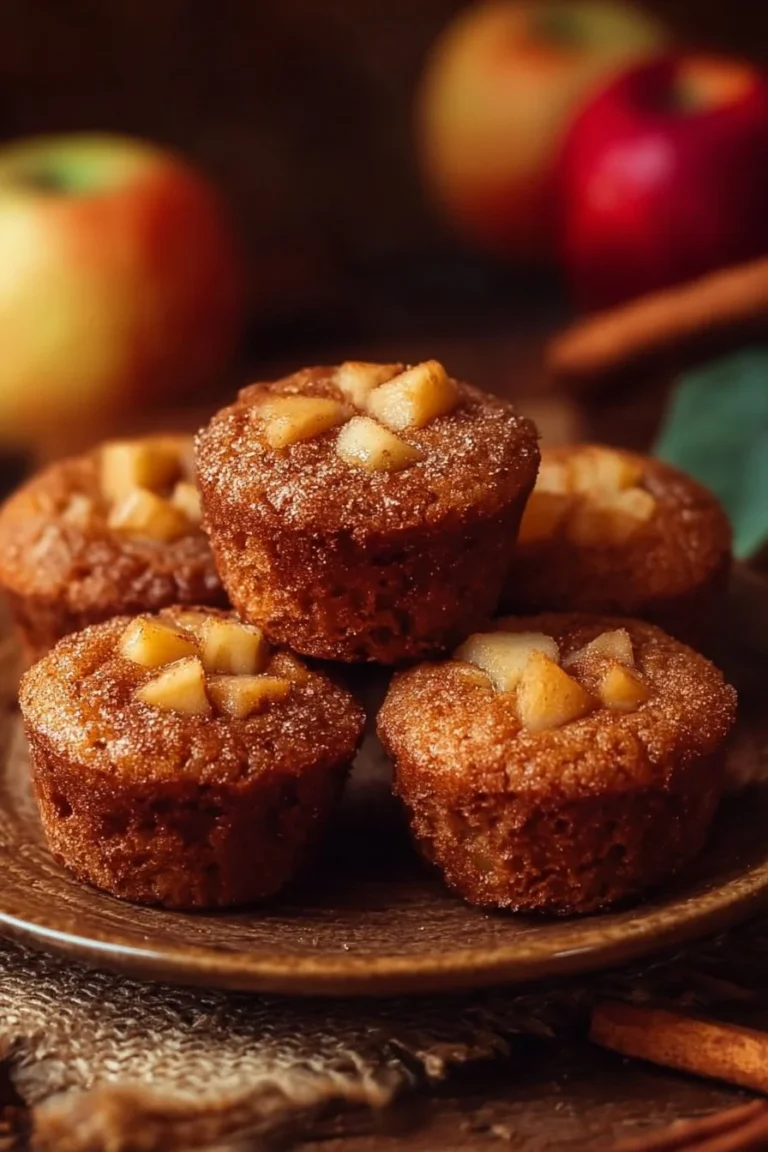 Freshly baked cinnamon apple donut muffins on a rustic table