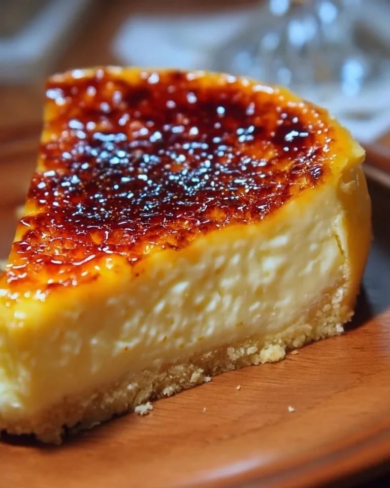 Delicious brûlée cream cheesecake with a caramelized topping
