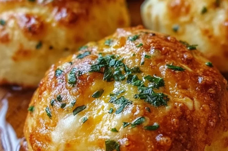 Delicious cheesy garlic butter biscuit bombs served on a plate