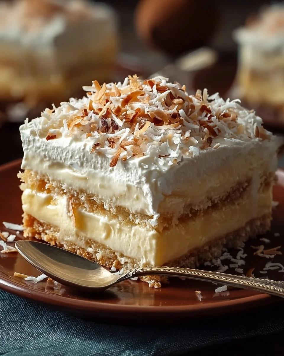 Delicious coconut cream layered dessert with creamy texture and tropical flavors