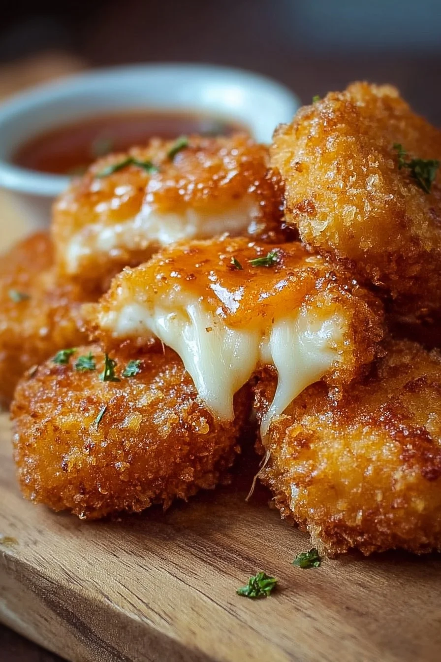 Crispy fried cheese bites served as a tasty snack or appetizer.