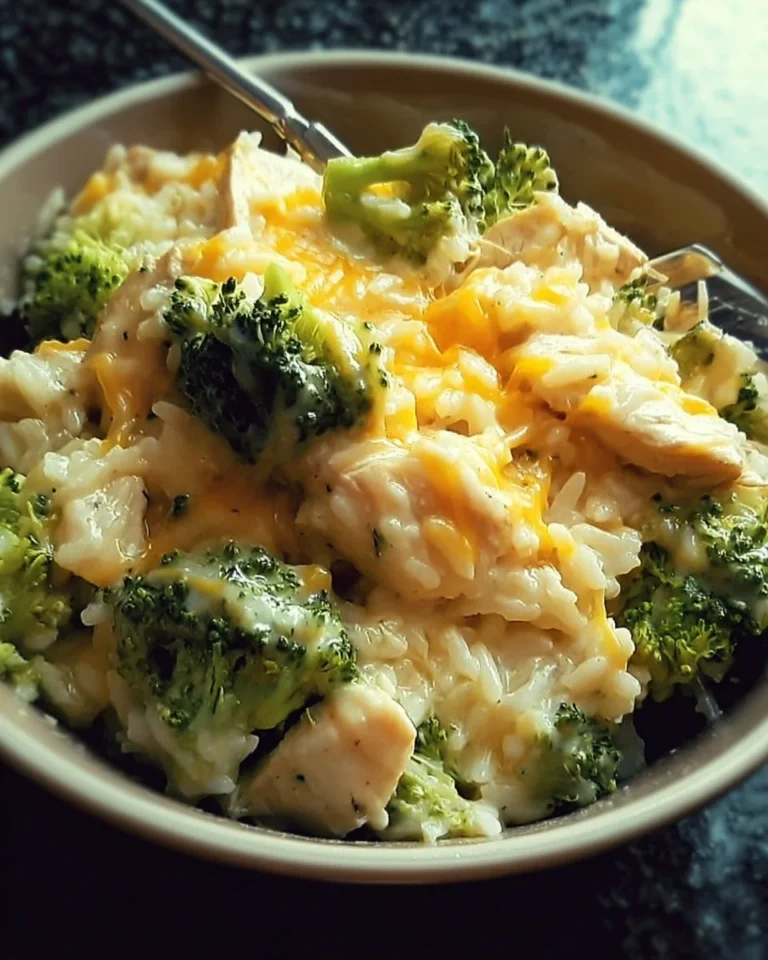 Crockpot Cheesy Chicken Broccoli Rice dish served in a bowl