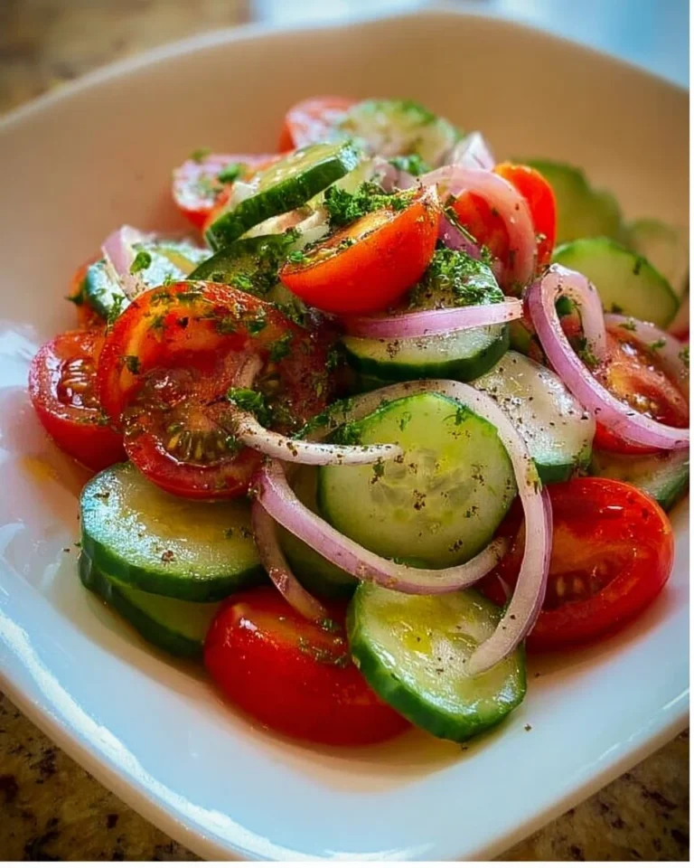 Fresh Cucumber Tomato Onion Salad served in a bowl with vibrant colors