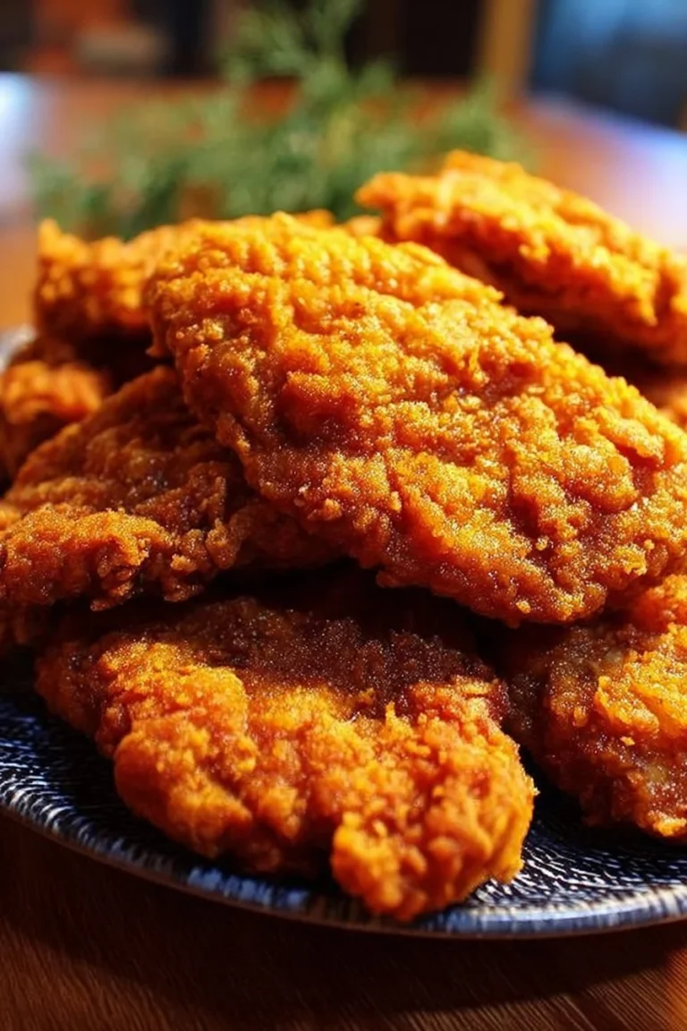 Golden crunchy fried chicken served on a plate, showcasing crispy texture.