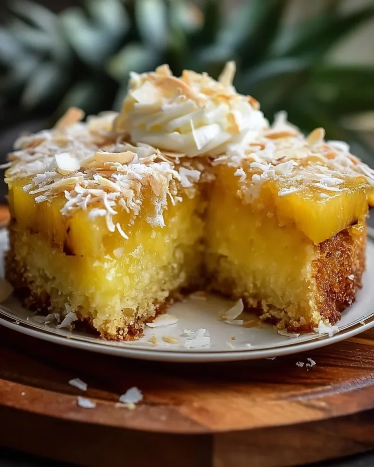 Delicious Hawaiian Pineapple Cake topped with fresh pineapple slices