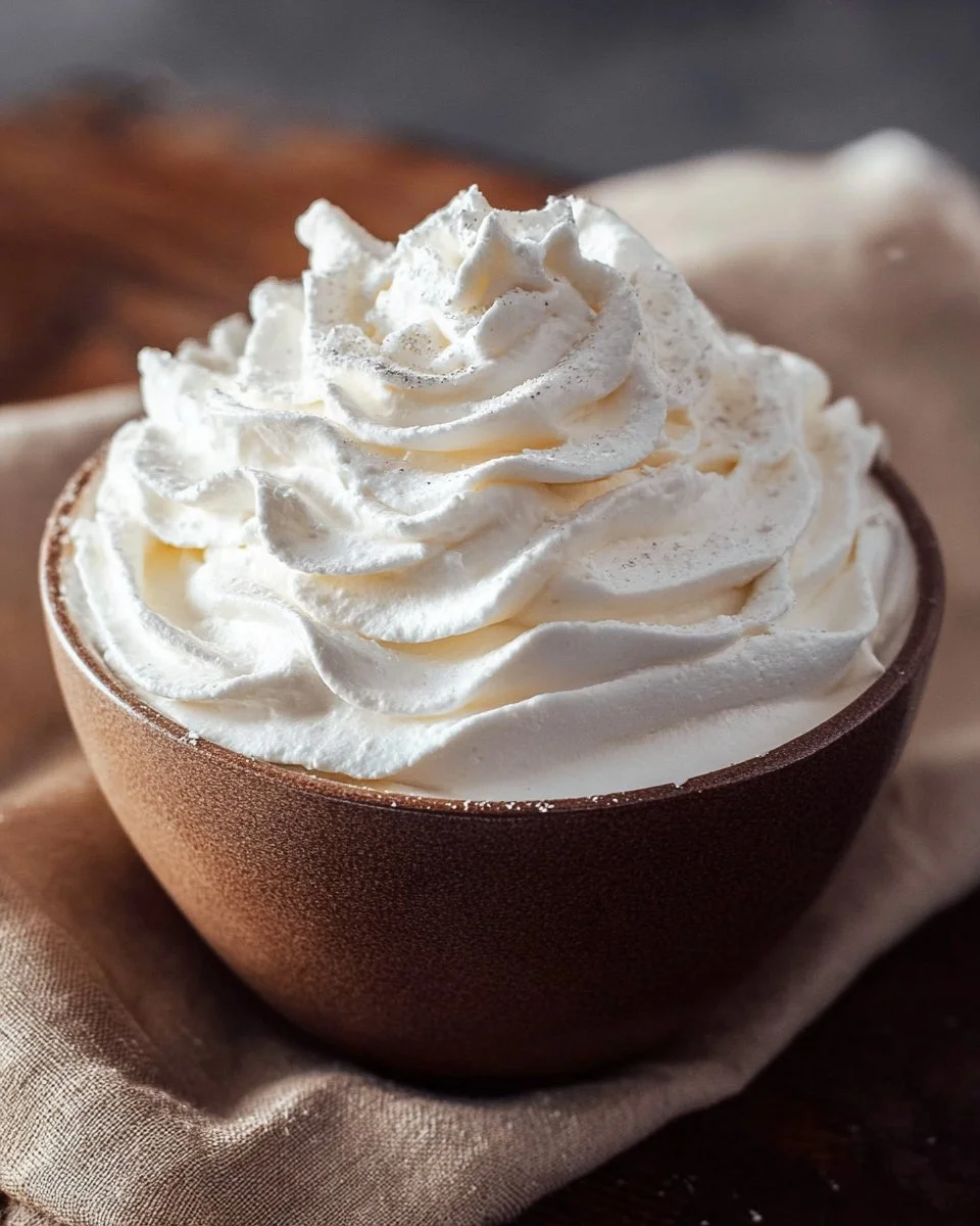 Bowl of homemade whipped cream ready to be served with desserts