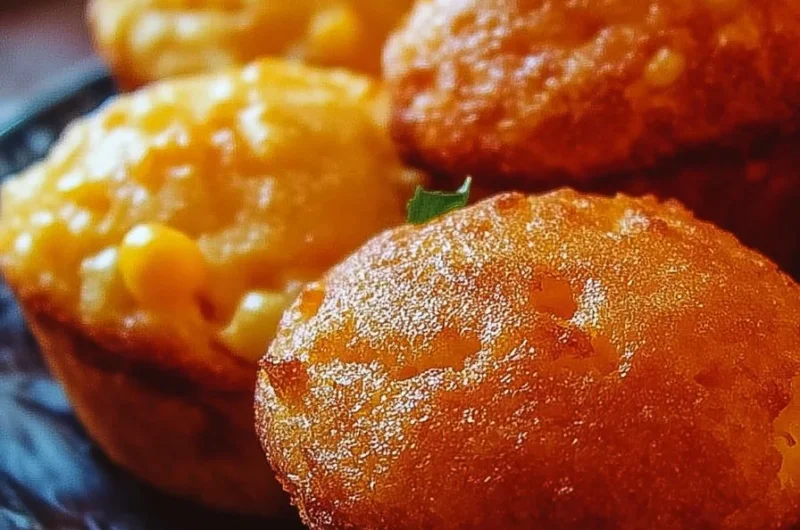 Delicious Honey Butter Cornbread Poppers served with honey drizzle