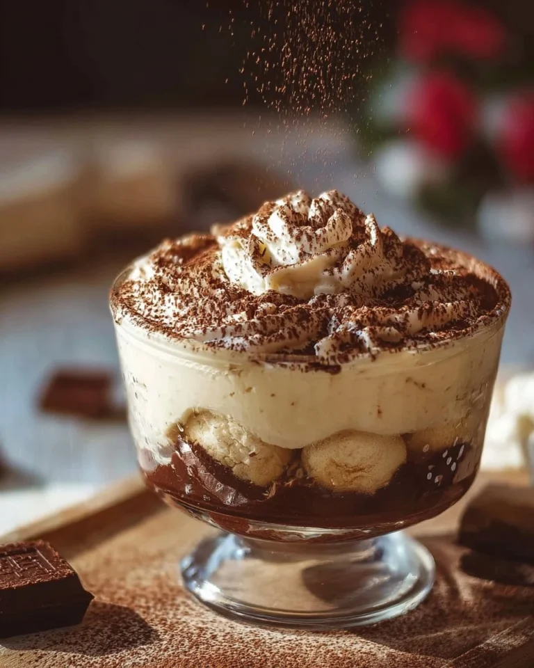 Protein Tiramisu Pudding dessert topped with cocoa and coffee flavor