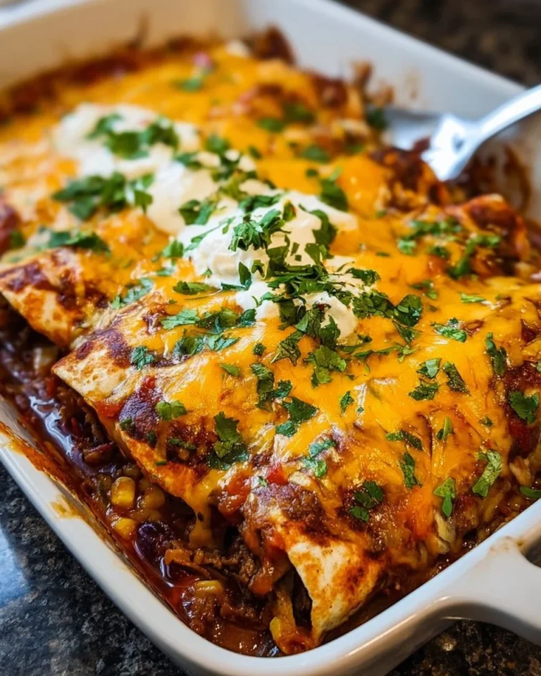 Delicious shredded beef enchiladas topped with cheese and sauce