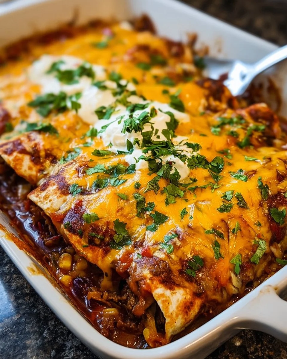 Delicious shredded beef enchiladas topped with cheese and sauce