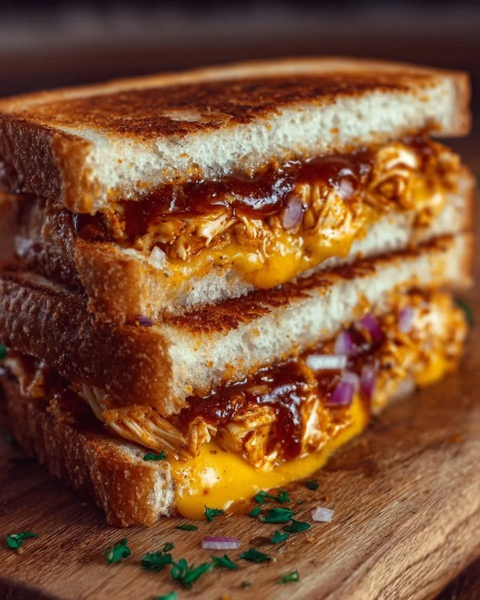 BBQ Chicken Grilled Cheese sandwich with melted cheese and grilled chicken