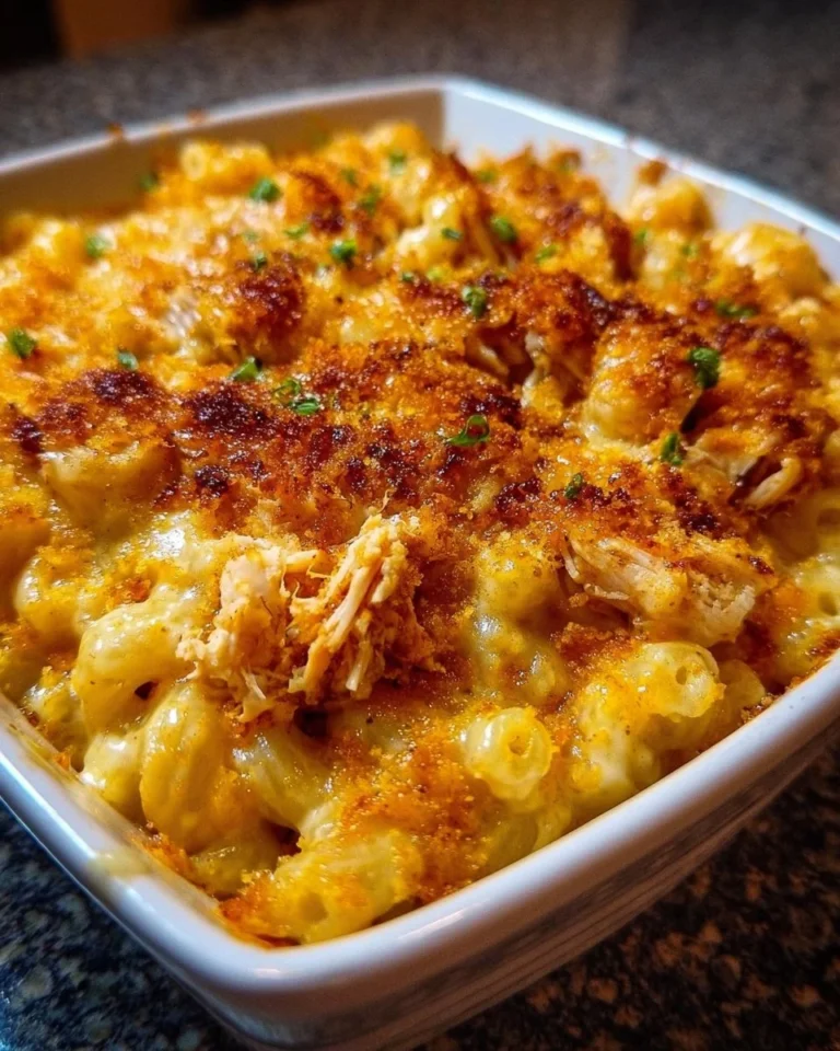 Delicious BBQ Chicken Mac and Cheese in a creamy, cheesy sauce