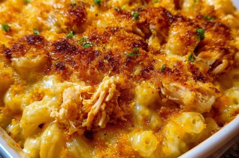 Delicious BBQ Chicken Mac and Cheese in a creamy, cheesy sauce