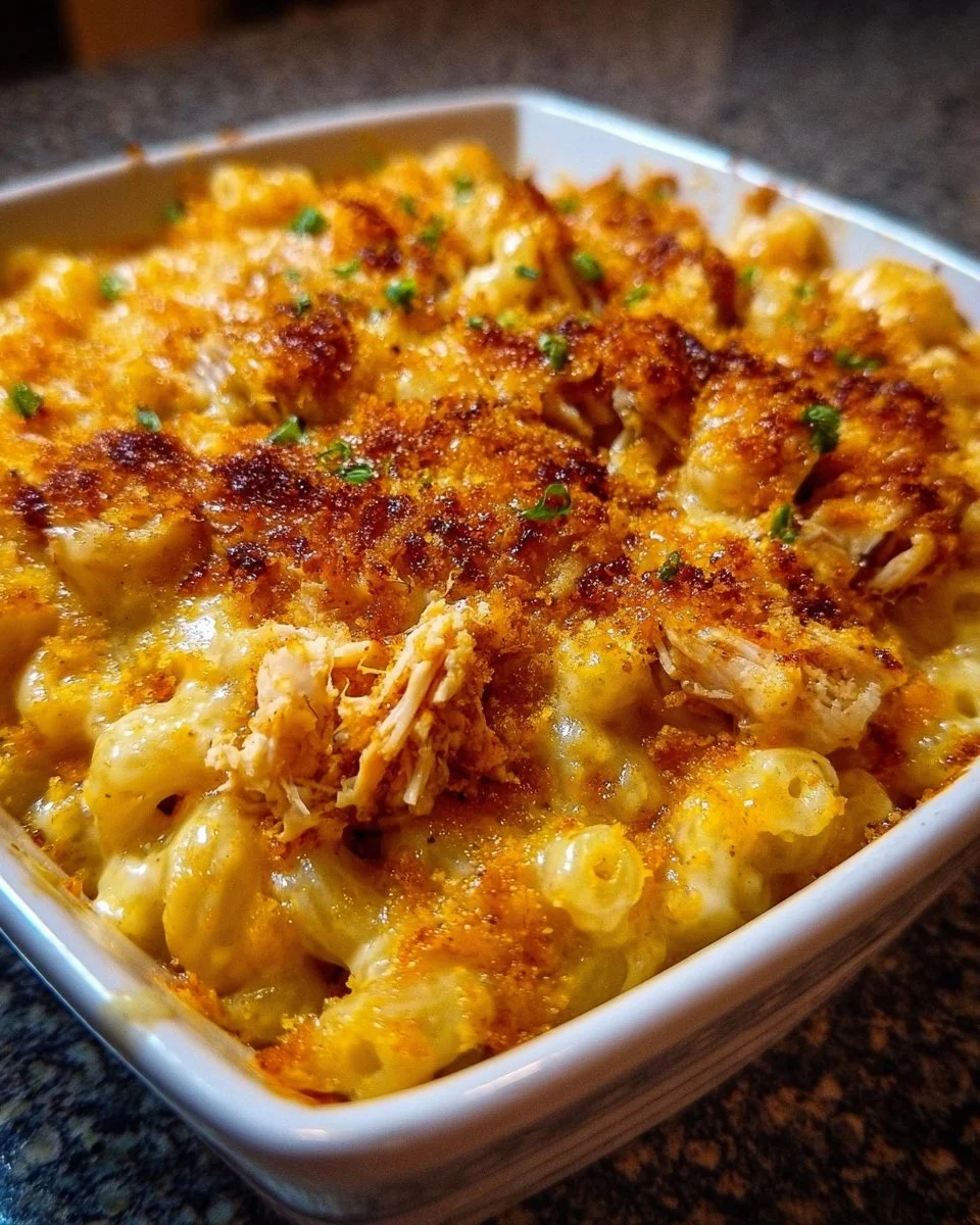 Delicious BBQ Chicken Mac and Cheese in a creamy, cheesy sauce