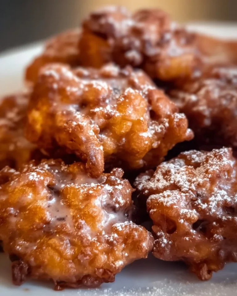 Delicious apple fritters served on a plate with a dusting of powdered sugar.