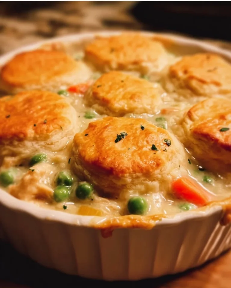 Biscuit Chicken Pot Pie with golden biscuits and creamy chicken filling.