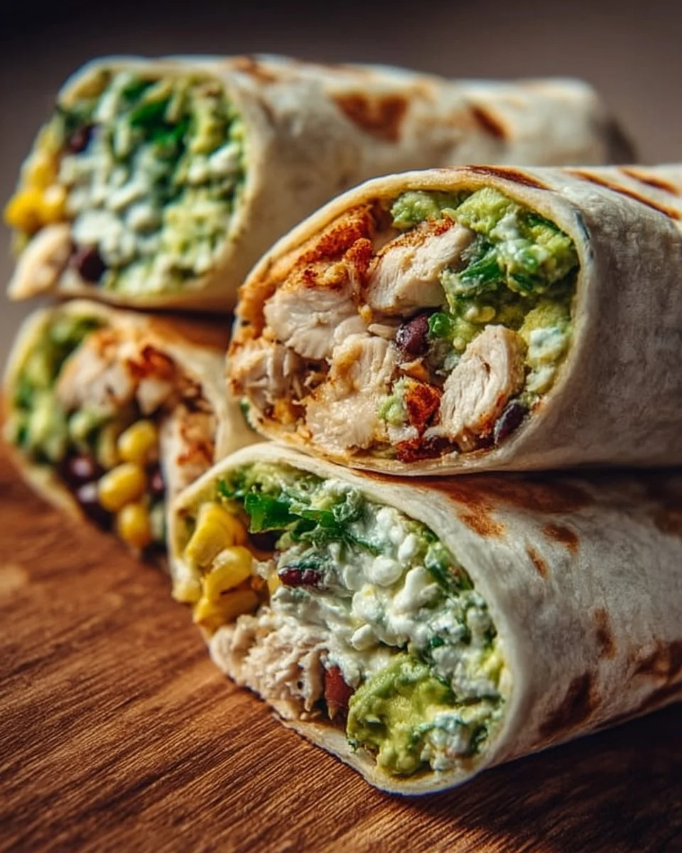 Chicken Avocado Ranch Burritos wrapped in a tortilla, showcasing fresh ingredients.