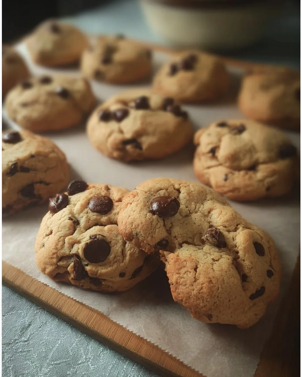 Homemade chocolate chip cookies fresh out of the oven, golden and delicious