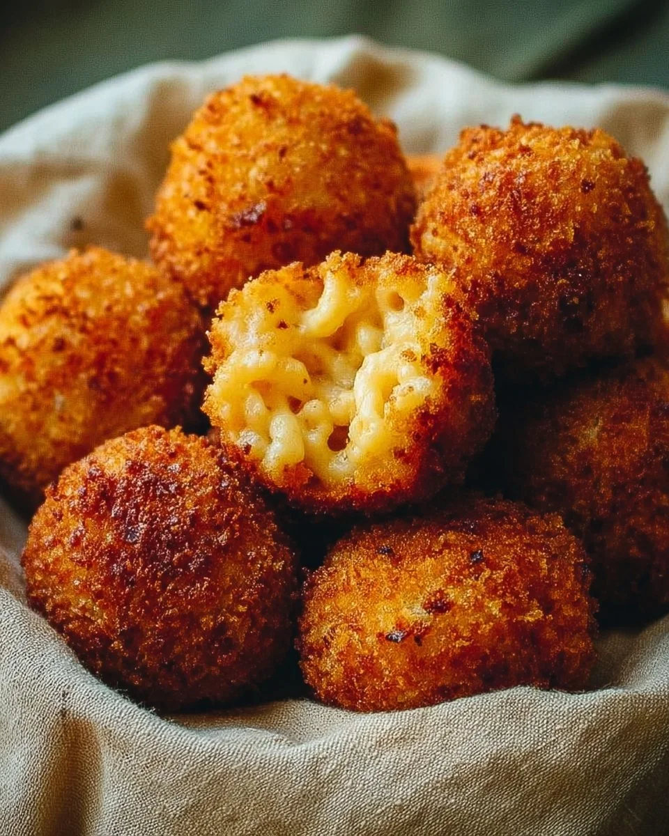 Crispy fried mac and cheese balls served with dipping sauce