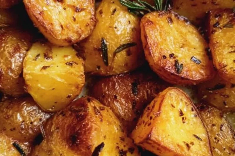 Bowl of easy delicious roasted potatoes, golden brown and crispy
