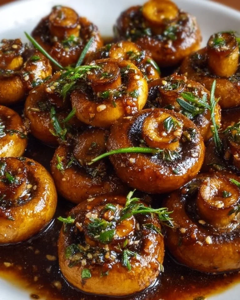 Delicious oven-roasted mushrooms drizzled with soy sauce and honey