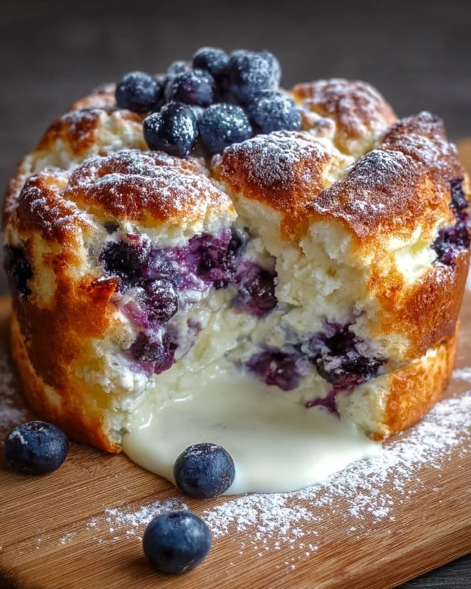Fluffy Cottage Cheese Blueberry Cloud Bread on a plate with blueberries