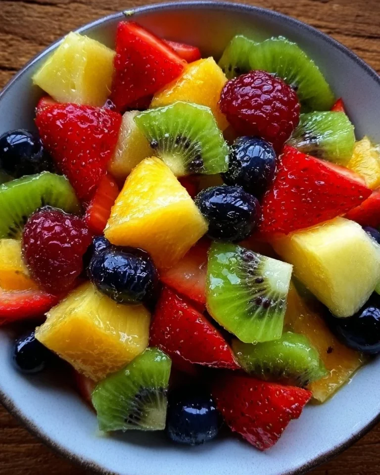 Delicious fruit salad with honey lime dressing served in a bowl